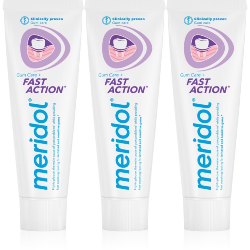 Meridol Fast Action pastă de dinți pentru protecția gingiilor pentru dinti sensibili 3x75 ml