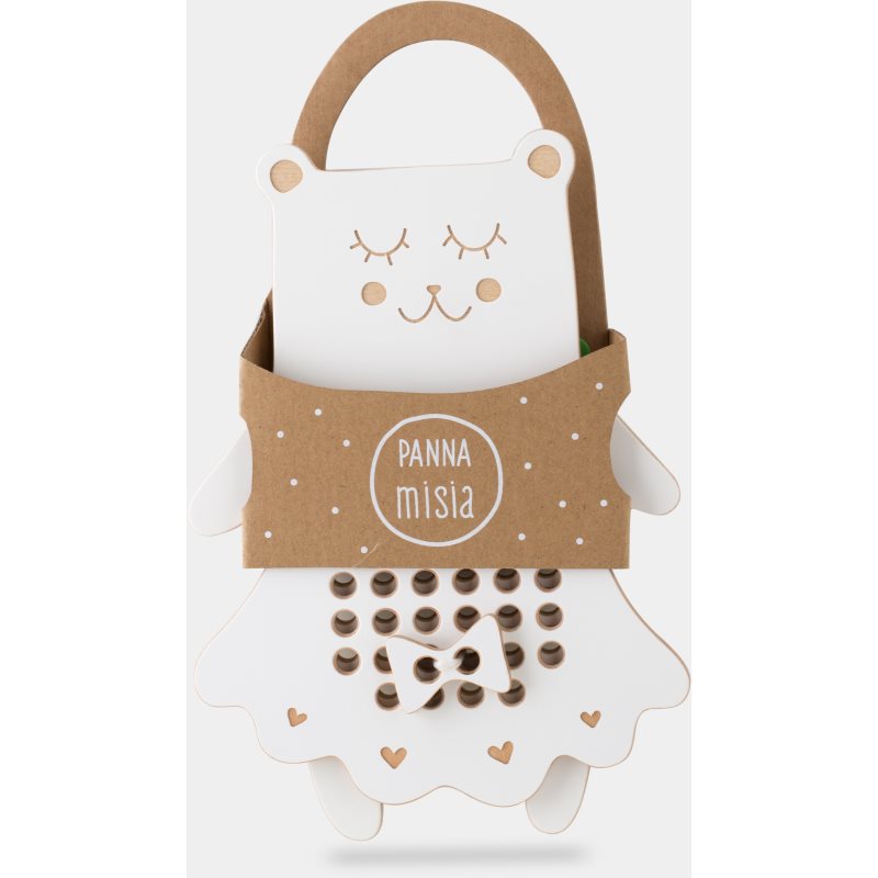 Milin Wooden Lacing Toy Mrs. Teddy jucărie cu activități 22 cm x 16 cm x 0,7 cm 1 buc