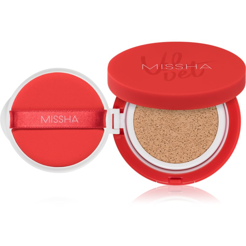 Missha Velvet Finish Cushion burete cu machiaj de lungă durată SPF 50+ culoare #21 Neutral Light Beige 15 g