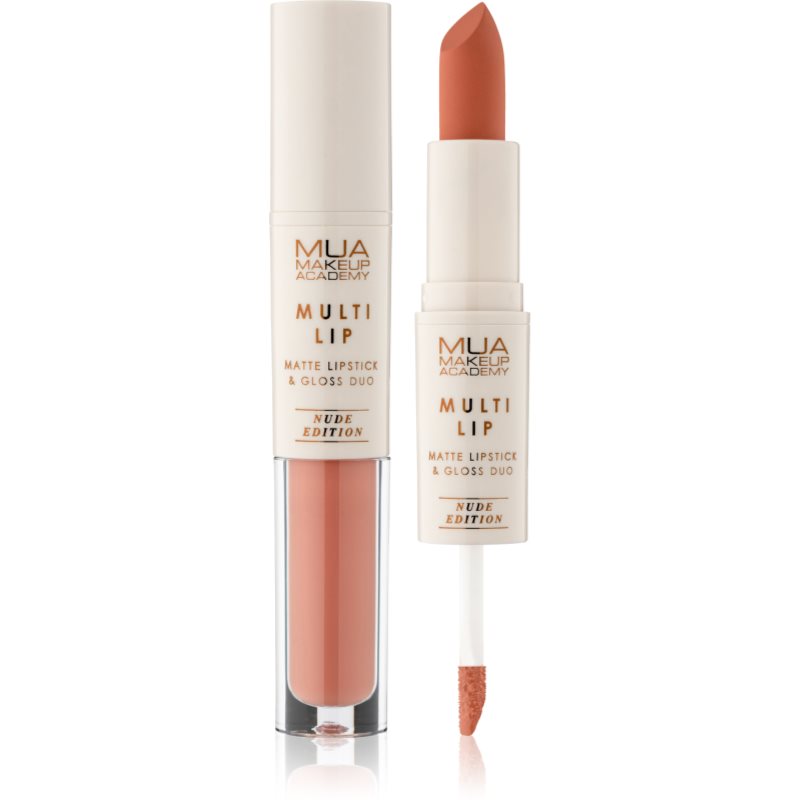 MUA Makeup Academy Multi Lip Nude Edition ruj rezistent si luciu de buze. duo culoare Caramel 3.2 g
