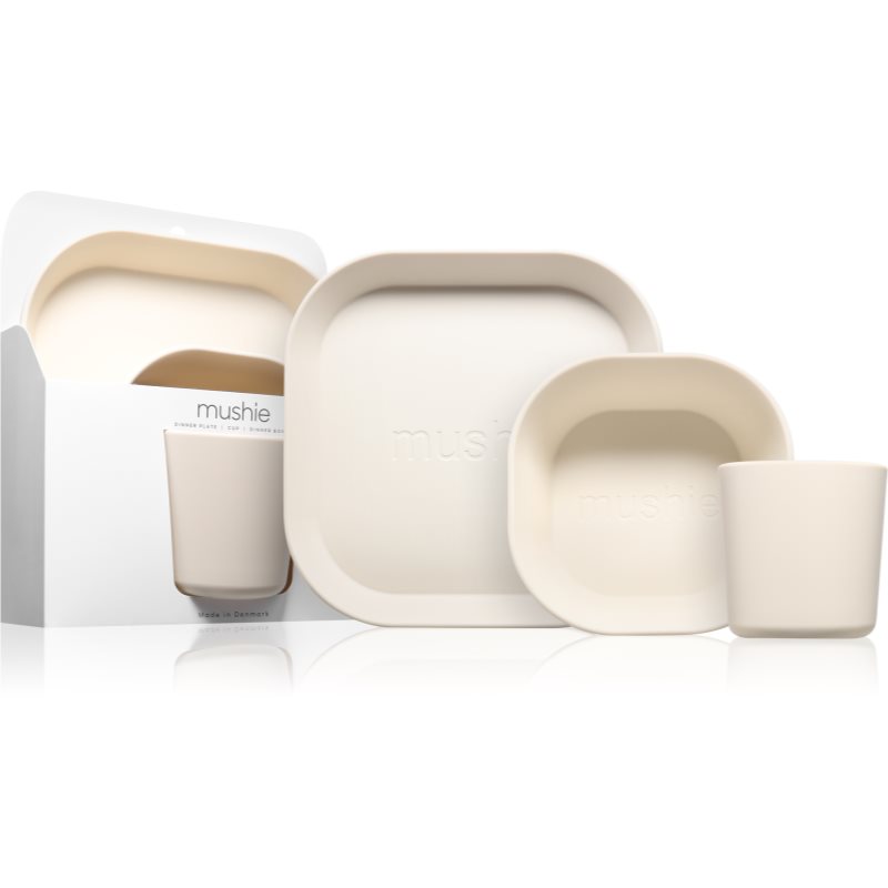 Mushie Dinnerware Set serviciu de masă pentru copii pentru copii 6m+ Ivory 3 buc
