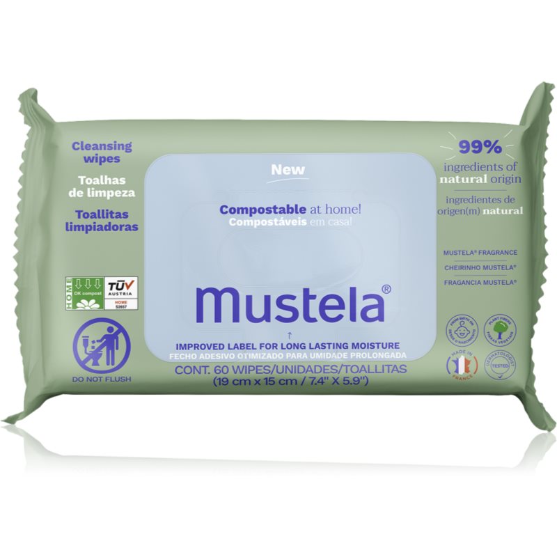 Mustela Compostable at Home Cleansing Wipes servetele pentru curatare produs parfumat pentru nou-nascuti si copii 60 buc