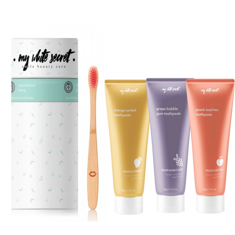 My White Secret Gift Pack Fruits Toothpaste + Toothbrush set pentru îngrijirea dentară