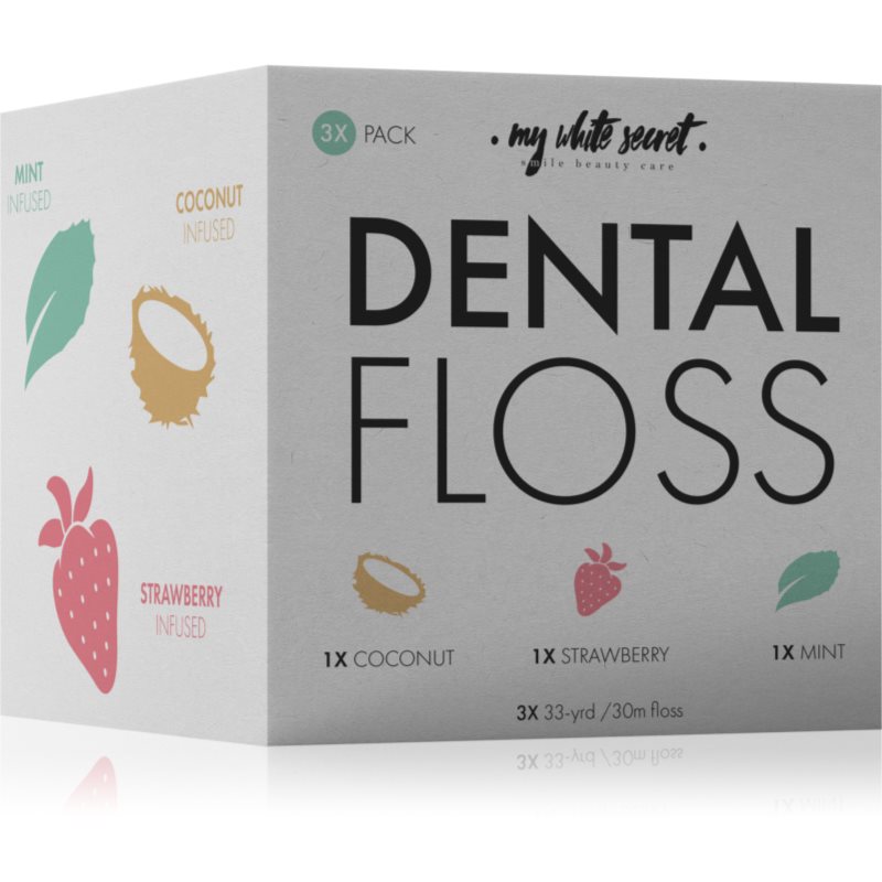 My White Secret Dental Floss ata dentara Coconut, Mint, Strawberry 3 buc