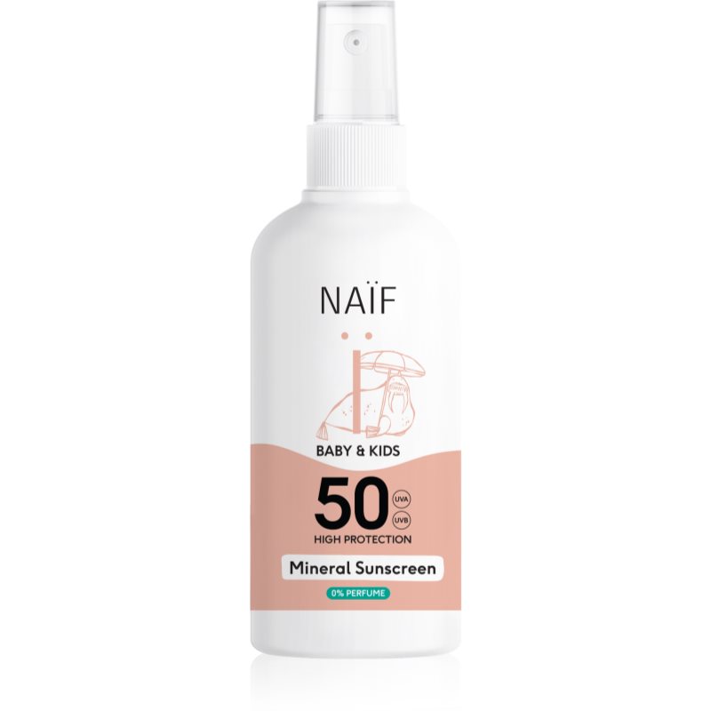 Naif Baby & Kids Mineral Sunscreen SPF 50 0 % Perfume spray protector pentru plajă 100 ml