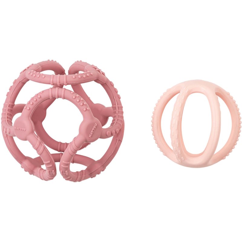 NATTOU Teether Silicone Ball 2 in 1 jucărie pentru dentiție Pink 4 m+ 2 buc