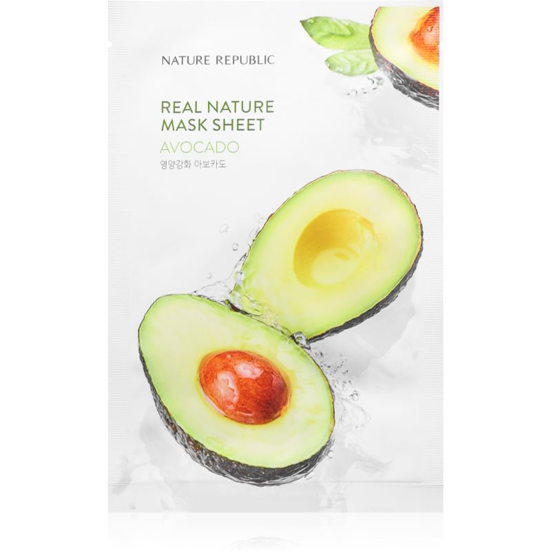 NATURE REPUBLIC Real Nature Avocado Mask Sheet mască textilă nutritivă pentru tenul uscat 23 ml