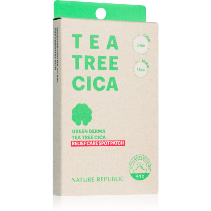 NATURE REPUBLIC Green Derma Tea Tree Cica Relief Care Spot Patch servetele demachiante impotriva acneei 60 buc