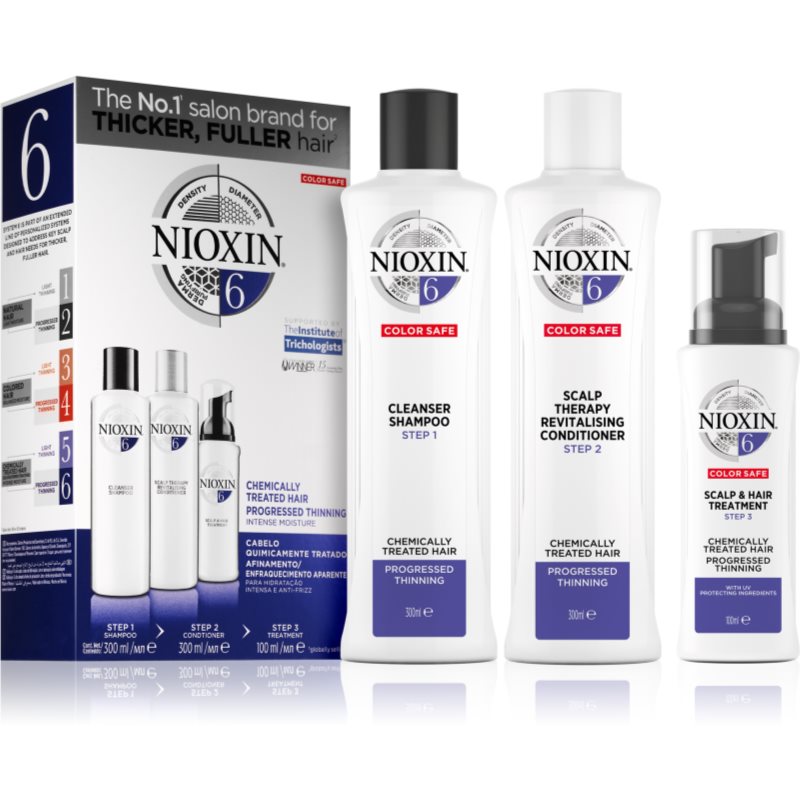 Nioxin System 6 Color Safe Chemically Treated Hair set cadou pentru parul subtiat 3 buc
