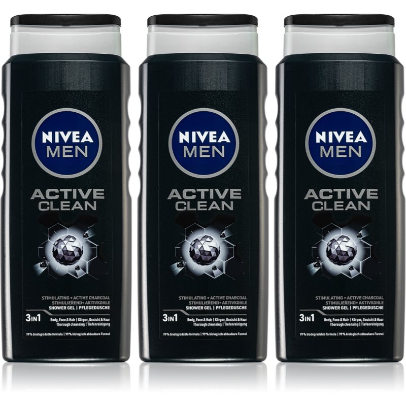 Nivea Men Active Clean shower gel 3 x 500 ml (economy pack)