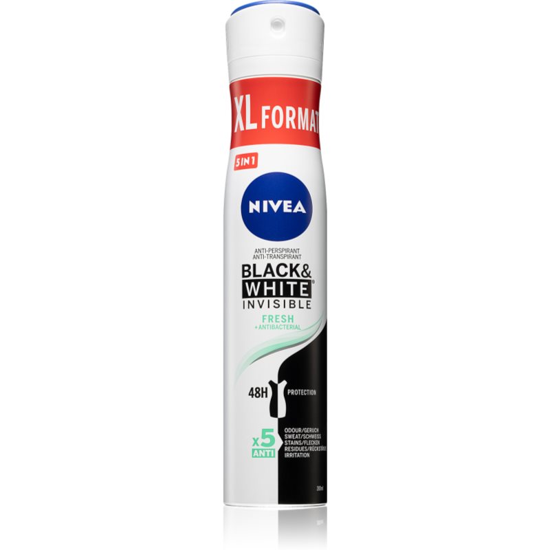 NIVEA Black & White Invisible Fresh + Antibacterial spray anti-perspirant pentru femei 200 ml