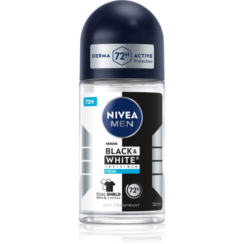 NIVEA MEN Invisible Black & White deodorant roll-on antiperspirant pentru barbati 50 ml