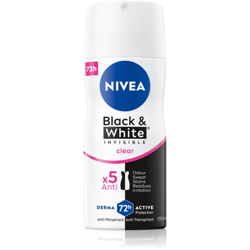 NIVEA Invisible Black & White Clear antiperspirant Spray pentru femei 100 ml NIVEA Invisible Black & White Clear antiperspirant Spray pentru femei 100 ml