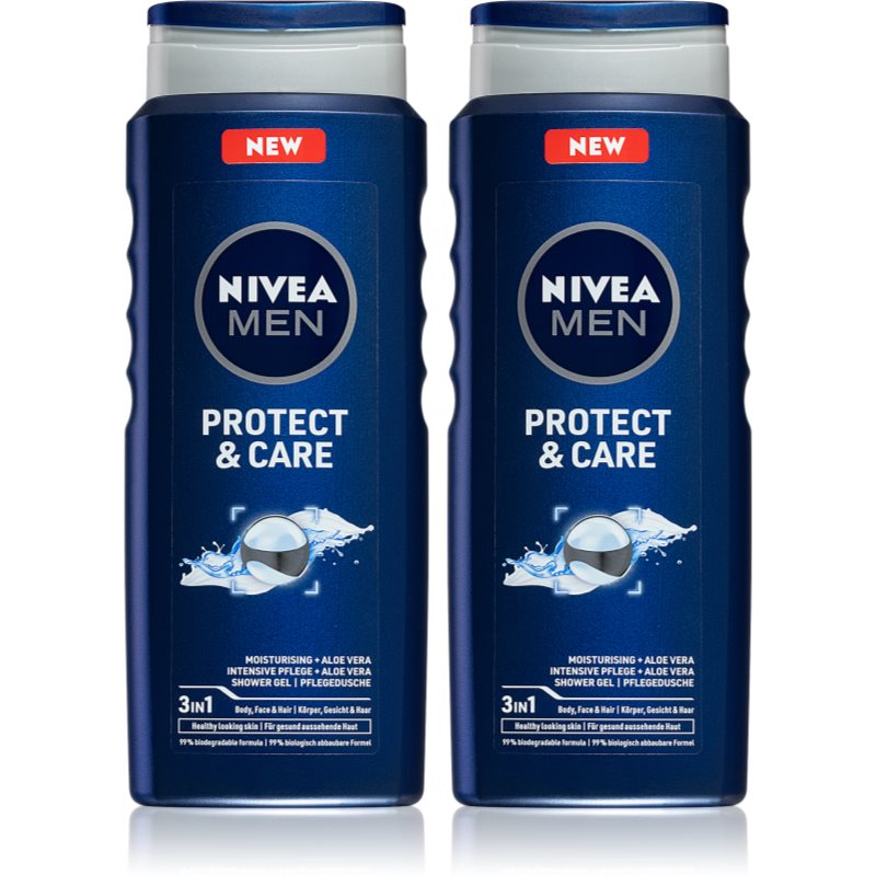 NIVEA MEN Protect & Care gel de dus pentru față, corp și păr ambalaj economic 2 x 500 ml