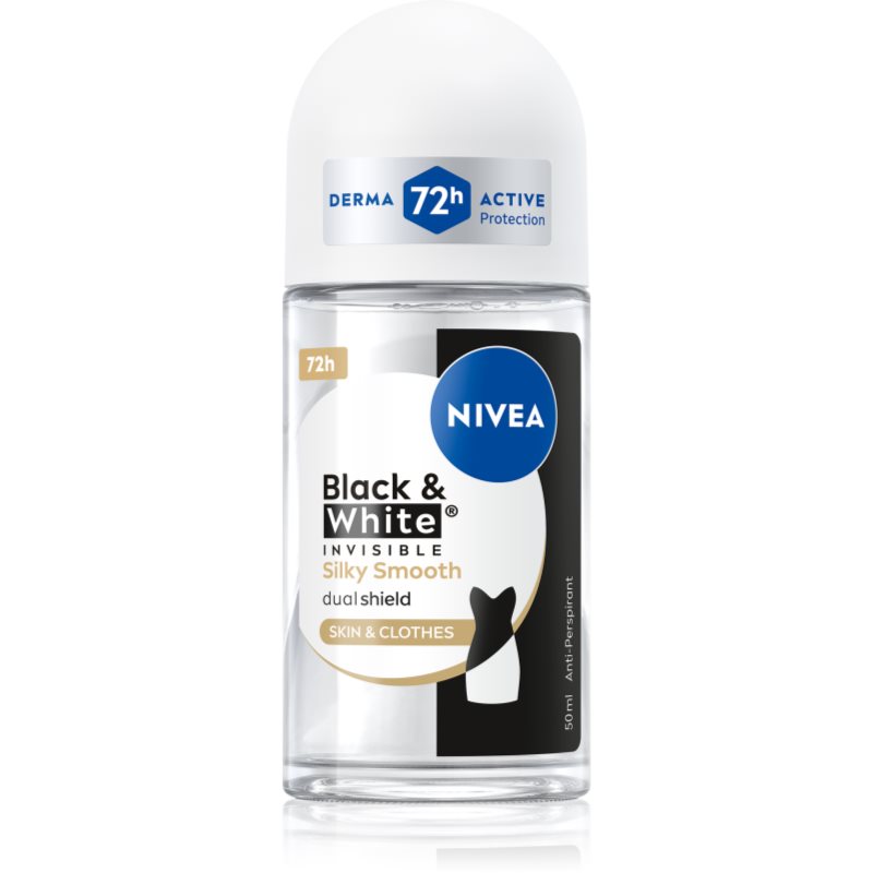NIVEA Invisible Black &amp; White Silky Smooth deodorant roll-on antiperspirant pentru femei 50 ml