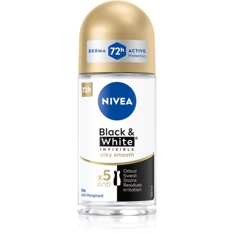 Nivea Invisible Black & White Silky Smooth deodorant roll-on antiperspirant pentru femei 50 ml