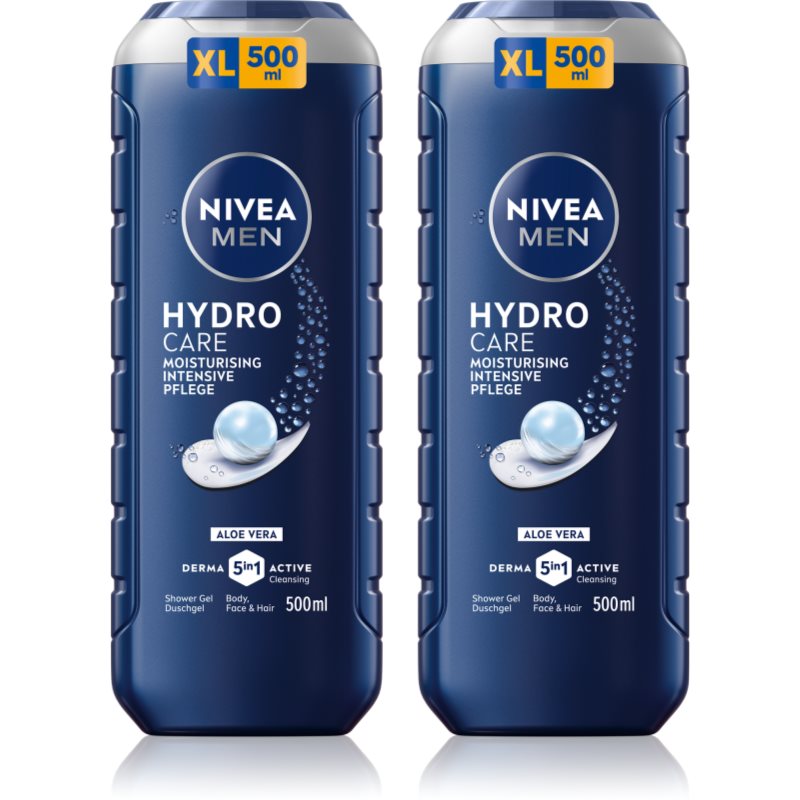 NIVEA MEN Hydrocare gel de dus pentru față, corp și păr ambalaj economic 2 x 500 ml