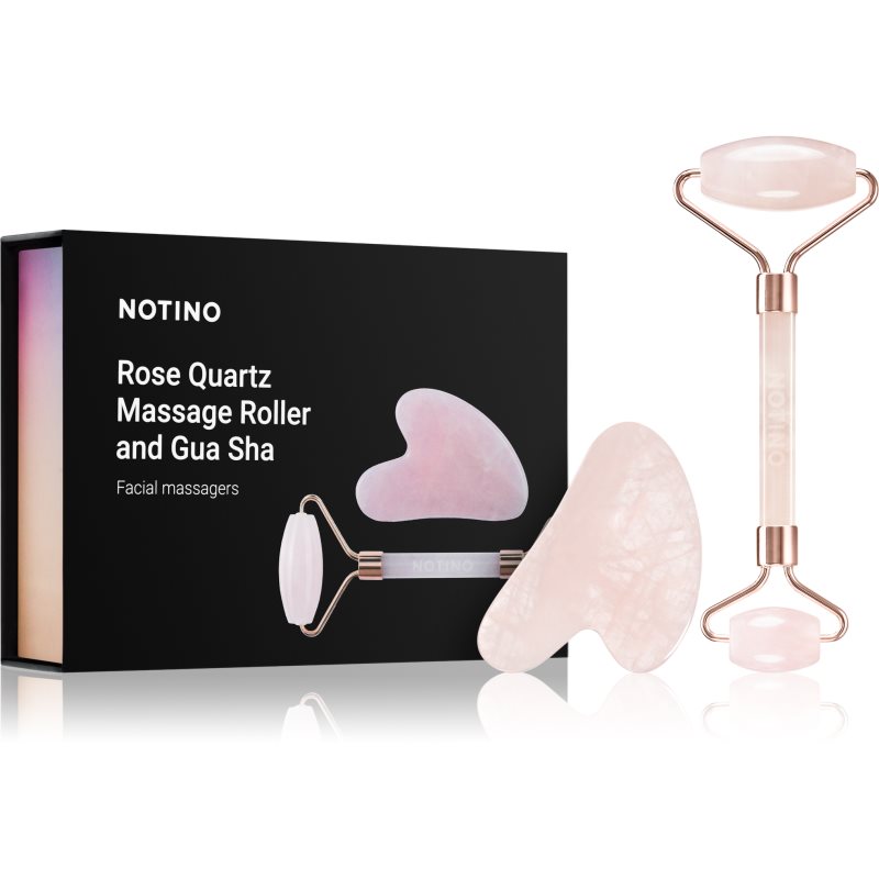 Notino Skincare Tools Rose Quartz Massage Roller and Gua Sha rulou de masaj facial și accesoriu de masaj Rose Quartz