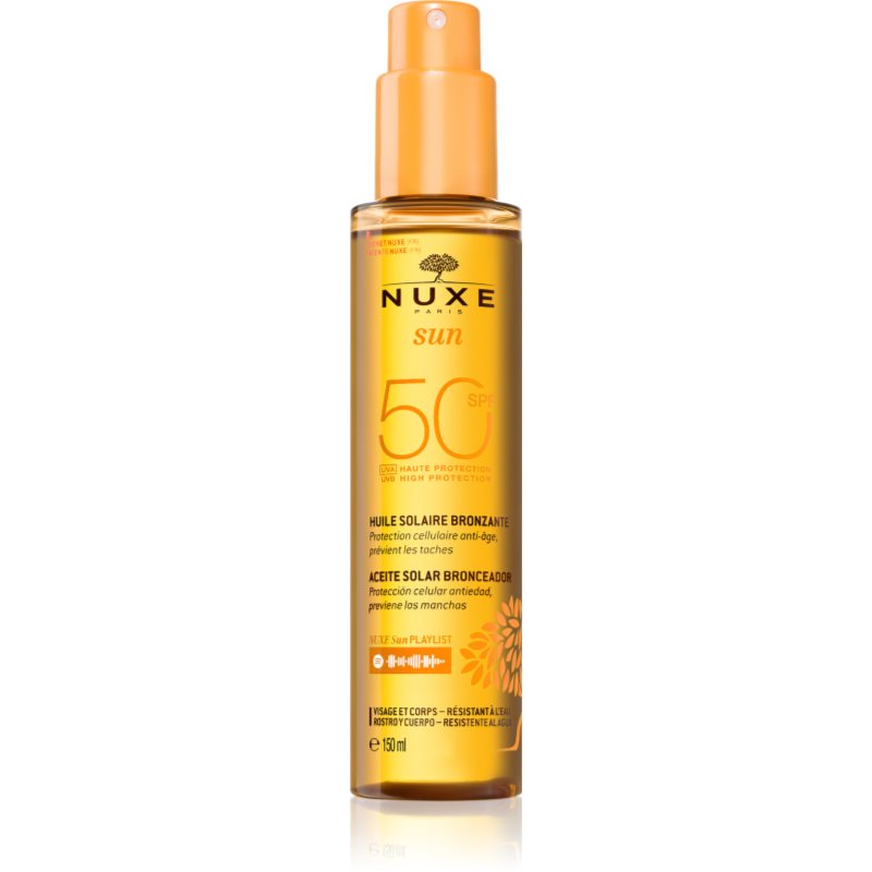 Nuxe Sun Face and Body Tanning Sun Oil ulei pentru plaja pentru fata si corp SPF 50 150 ml