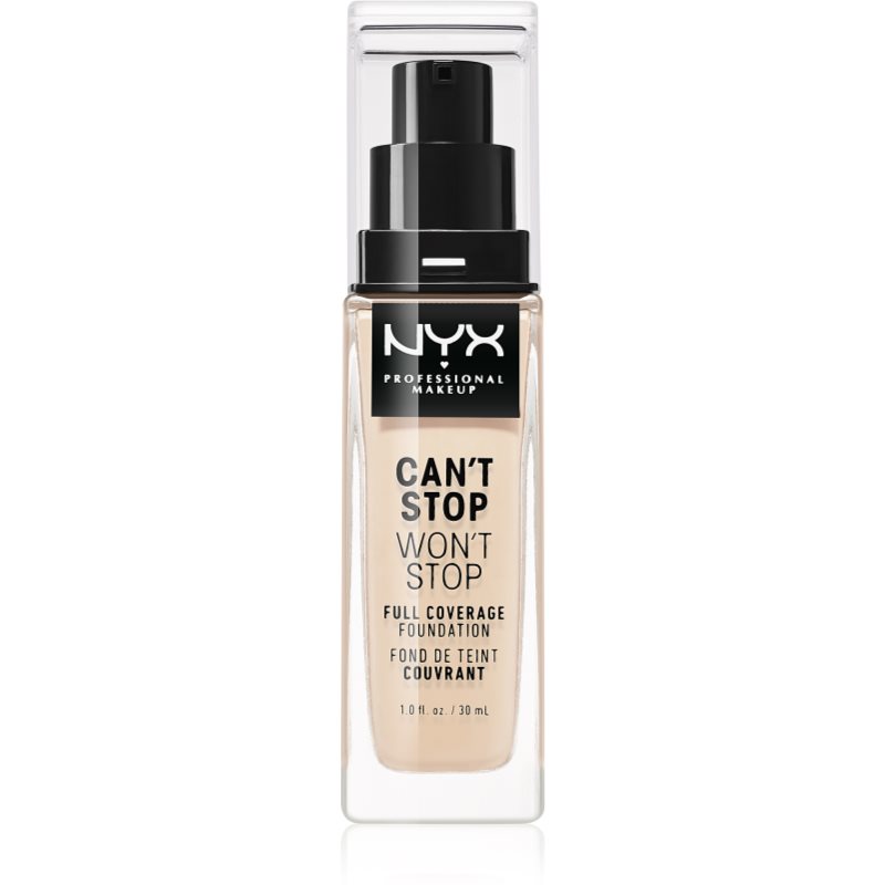 NYX Professional Makeup Can\'t Stop Won\'t Stop Full Coverage Foundation fond de ten cu acoperire ridicată culoare 1.3 Light Porcelain 30 ml