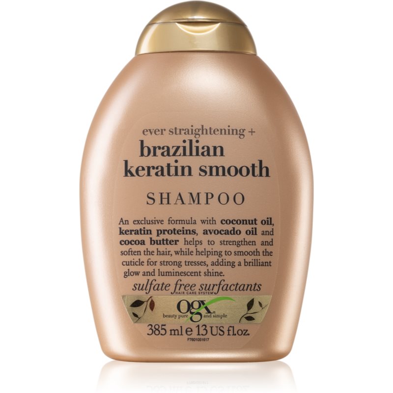 OGX Brazilian Keratin Smooth sampon pentru indreptarea parului pentru un par stralucitor si catifelat 385 ml