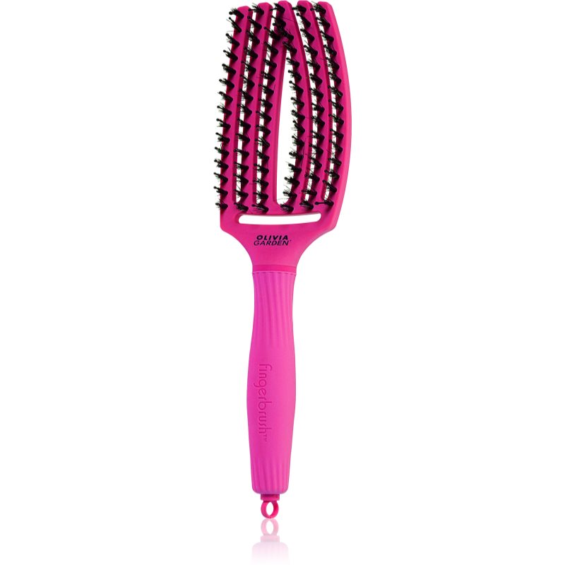 Olivia Garden Fingerbrush ThinkPink perie de tip paletă cu peri de nailon și de mistreț Neon Pink 1 buc