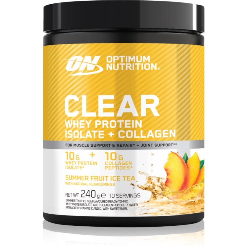 Optimum Nutrition Clear Protein Whey Protein Isolate + Collagen proteine din zer cu colagen aroma Summer Ice Tea 240 g