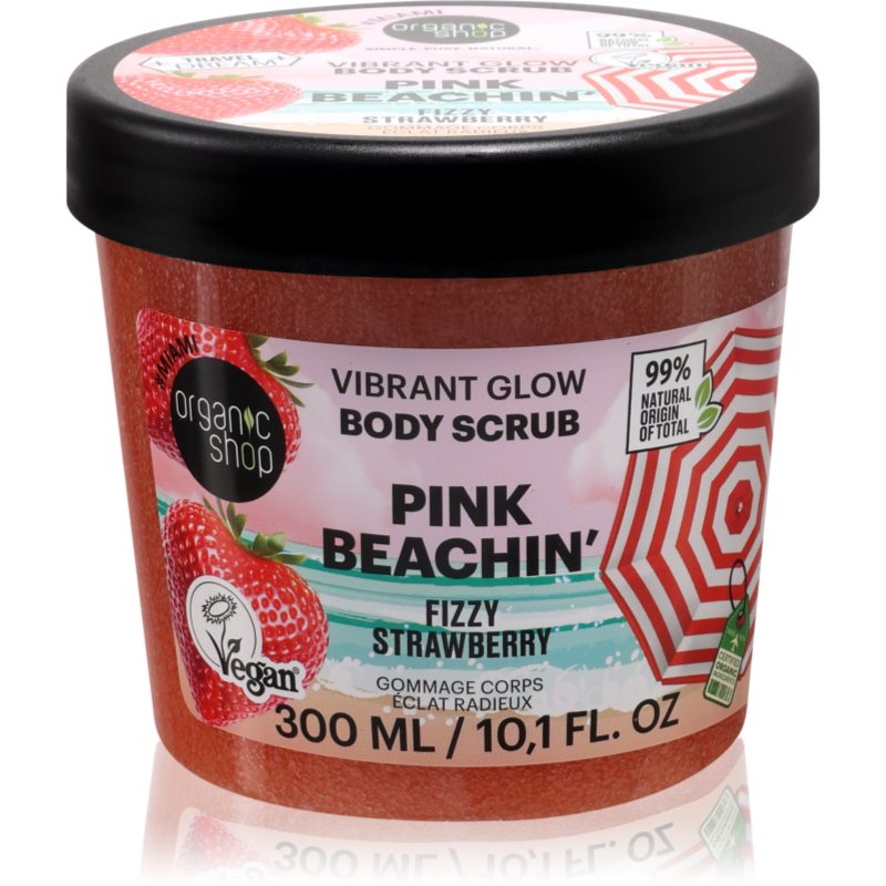 Organic Shop Body Scrub Pink Beachin\' exfoliant pentru corp cu efect de iluminare parfum Fizzy Strawberry 300 ml
