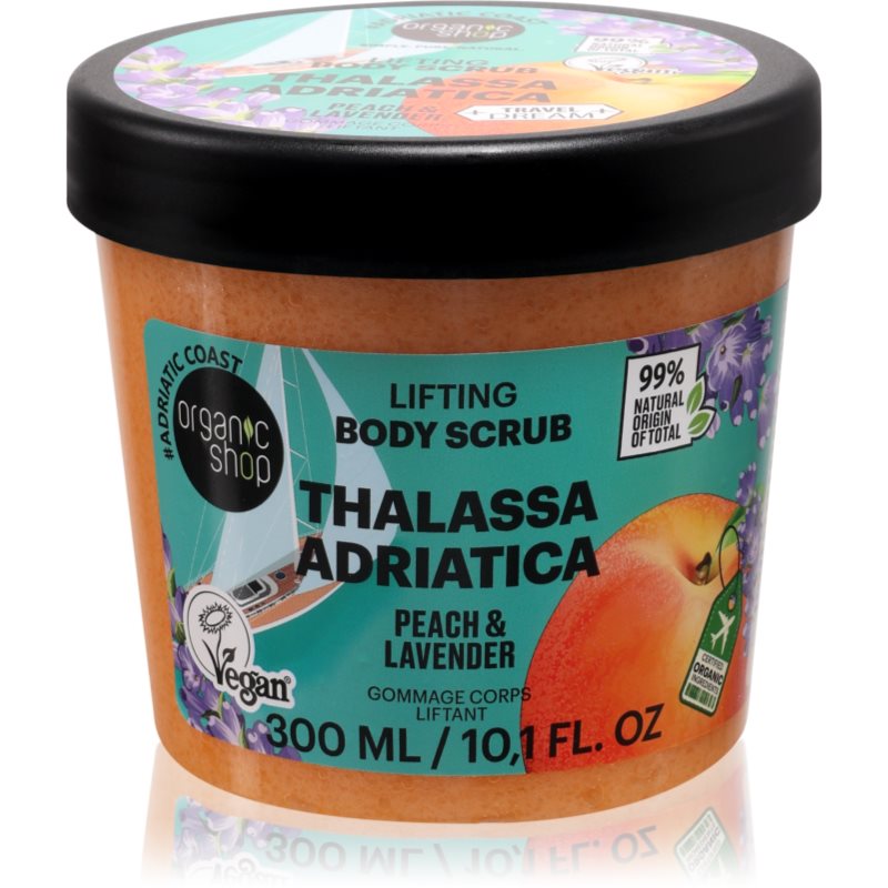 Organic Shop Body Scrub Thalassa Adriatica exfoliant pentru corp cu efect lifting parfum Peach & Lavender 300 ml