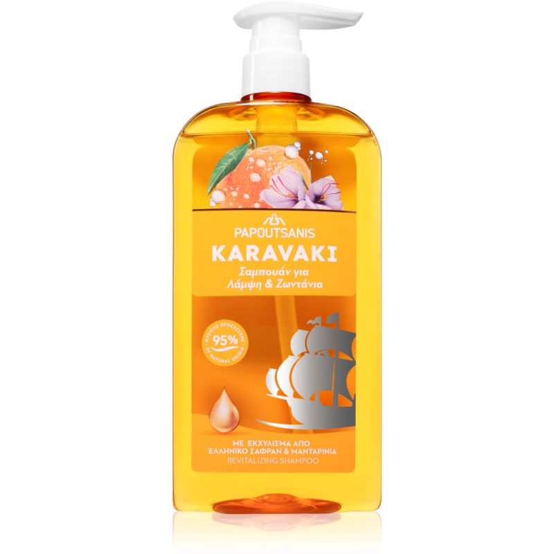 PAPOUTSANIS Karavaki Shine &amp; Vitality șampon pentru un par stralucitor si catifelat 600 ml