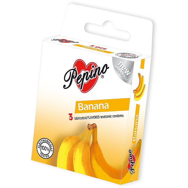 Pepino Banana prezervative cu aromă 3 buc