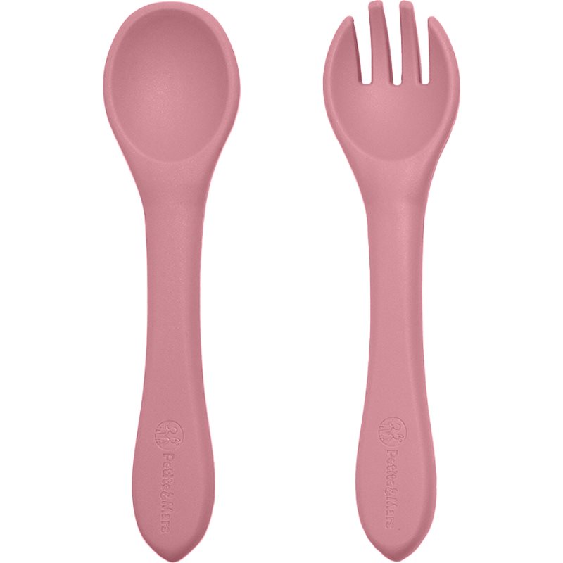 Petite&Mars Take&Match Silicone Cutlery tacâmuri Dusty Rose 6 m+ 2 buc