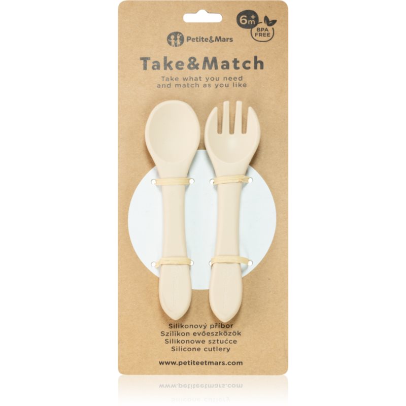 Petite&Mars Take&Match Silicone Cutlery tacâmuri Desert Sand 6 m+ 2 buc