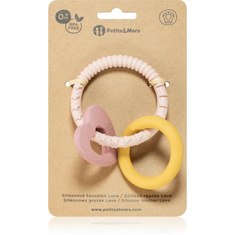 Petite&Mars Silicone teether jucărie pentru dentiție Love 0 m+ 1 buc Petite&Mars Silicone teether jucărie pentru dentiție Love 0 m+ 1 buc