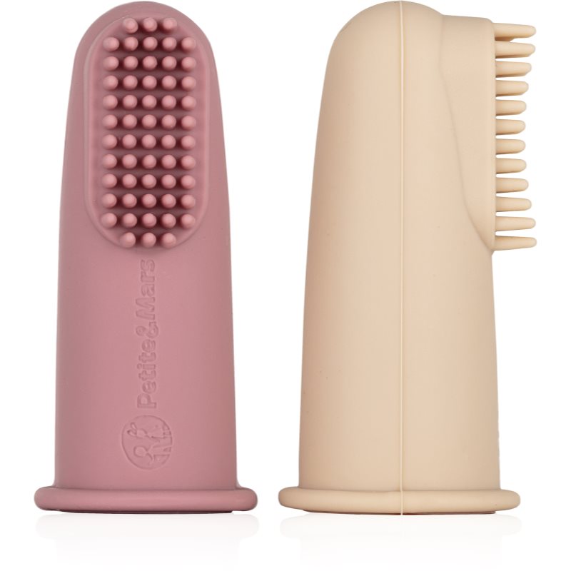Petite&Mars Take&Match 0m+ periuta de dinti pentru deget pentru copii cu sac Rose&Sand 2 buc