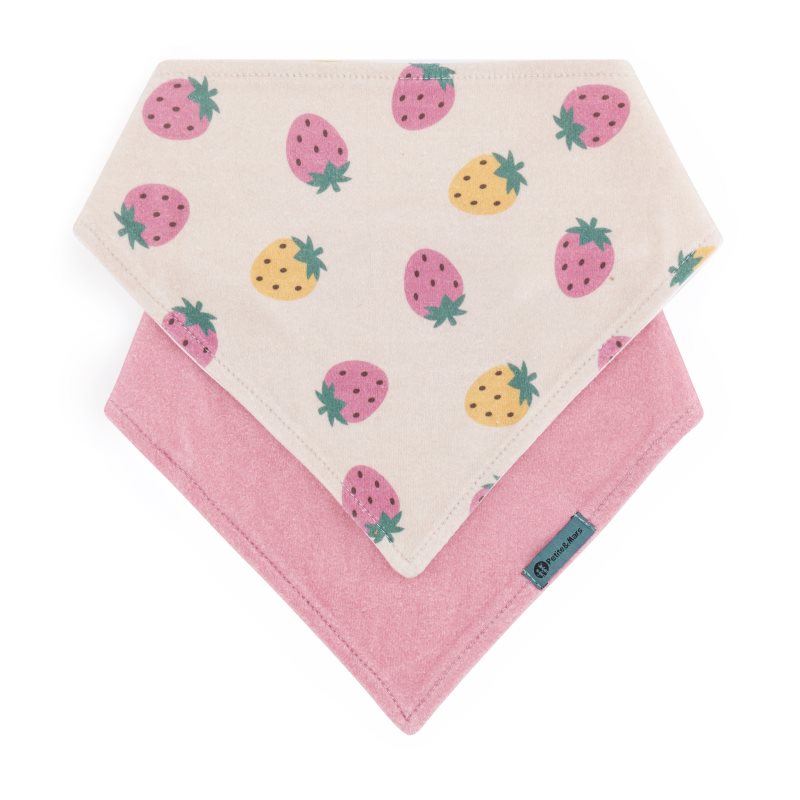 Petite&Mars Bandana Luke 3m+ bavețică Beige Strawberies&Dusty Rose 2 buc