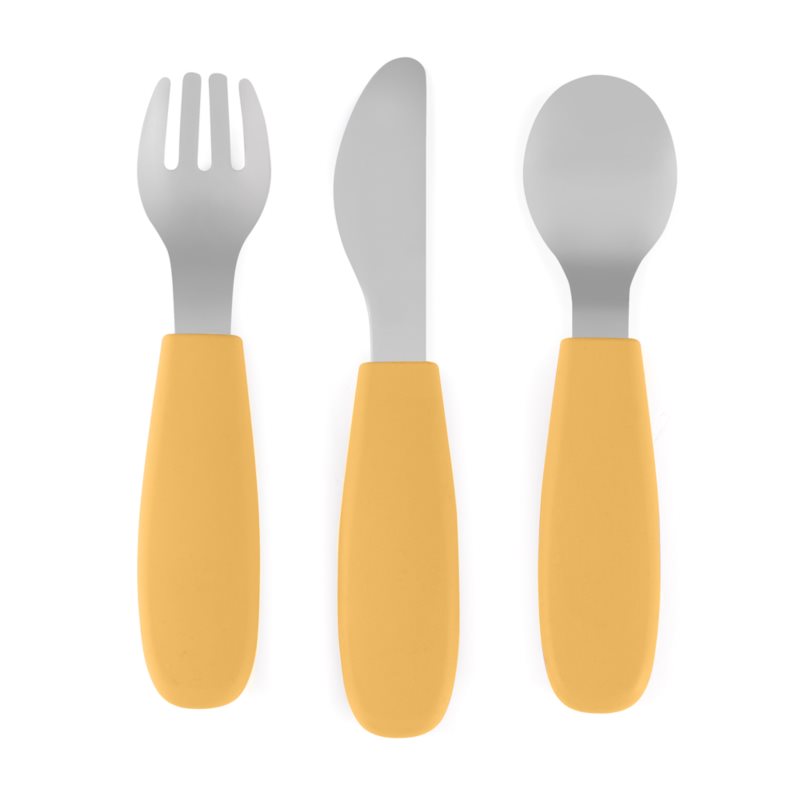 Petite&Mars Take&Match Stainless Steel Cutlery Set tacâmuri pentru copii Ochre 12m+ 3 buc