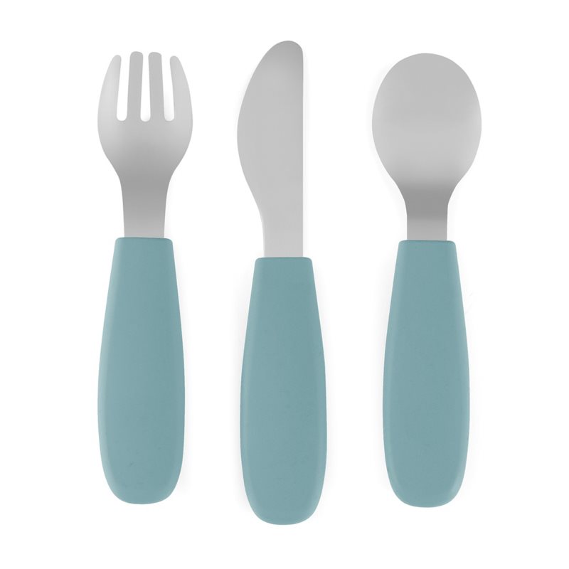 Petite&Mars Take&Match Stainless Steel Cutlery Set tacâmuri pentru copii Frosted Sky 12m+ 3 buc