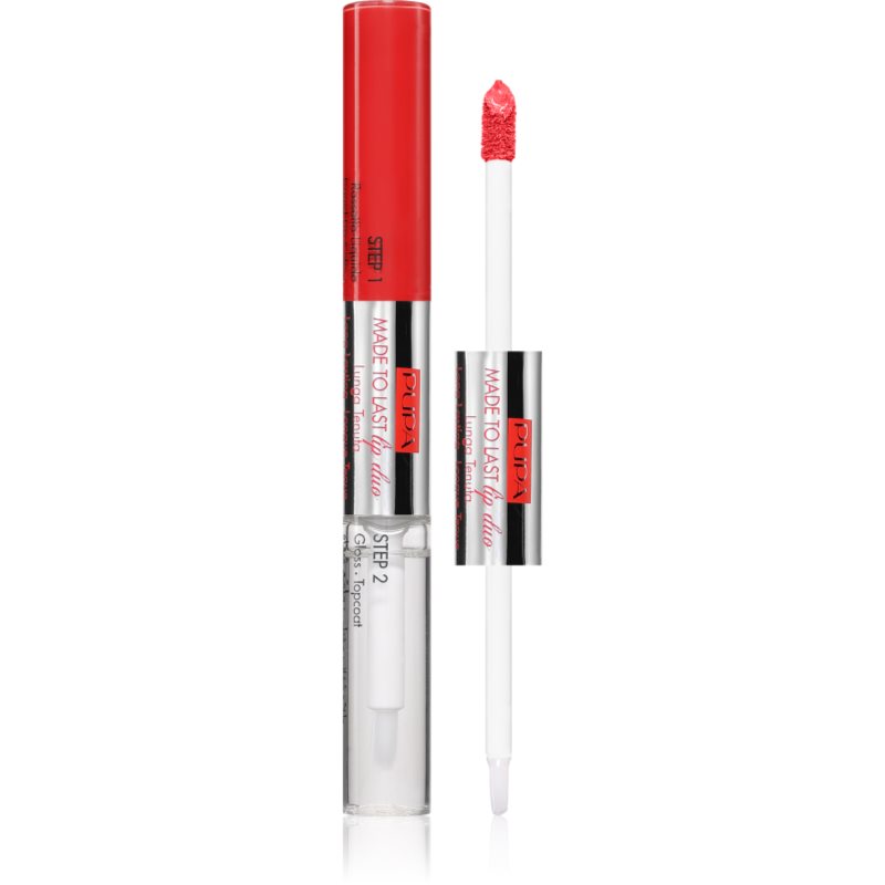 PUPA Milano Made to Last Lip Duo Ruj de buze lichid, de lunga durata stralucitor culoare 007 - Coral Sunrise 2x4 ml