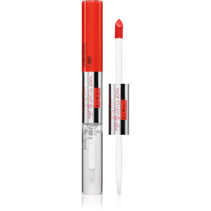 PUPA Milano Made to Last Lip Duo Ruj de buze lichid, de lunga durata stralucitor culoare 018 - Imperial Red 2x4 ml