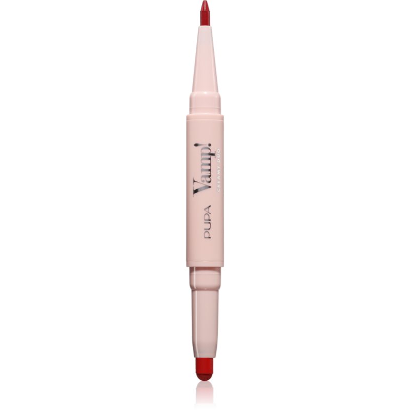 PUPA Milano Vamp! Creamy Duo ruj și creion pentru conturul buzelor 2 in 1 culoare 012 Cherry Red 0.8 g