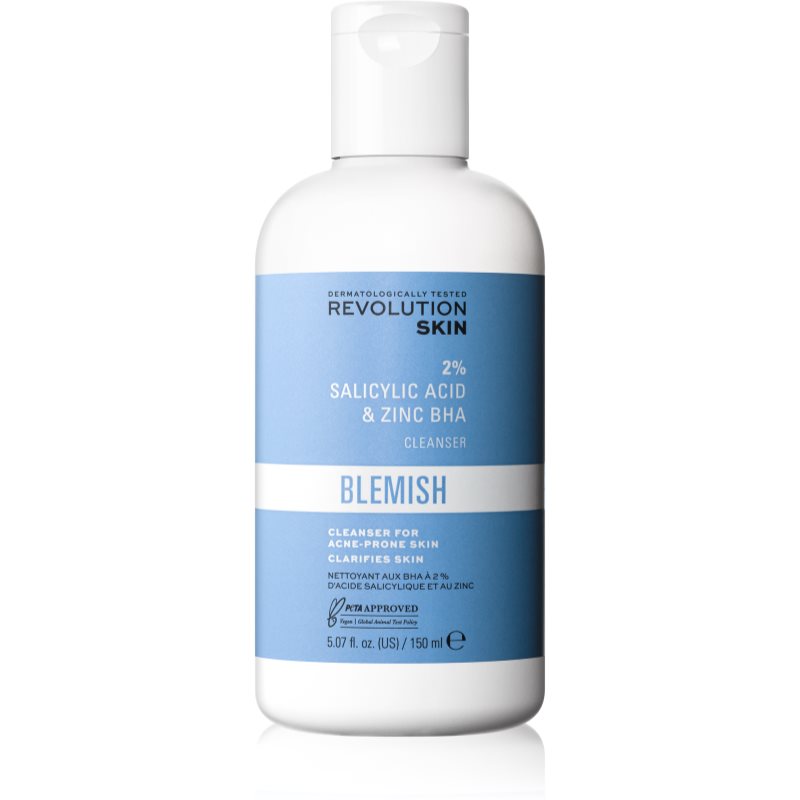 Revolution Skincare Blemish 2% Salicylic Acid & Zinc BHA gel exfoliant de curățare pentru ten acneic 150 ml