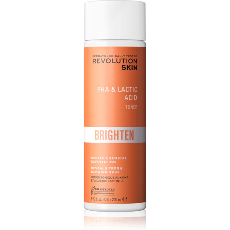 Revolution Skincare Brighten PHA & Lactic Acid tonic exfoliant delicat pentru piele uscata si sensibila 200 ml