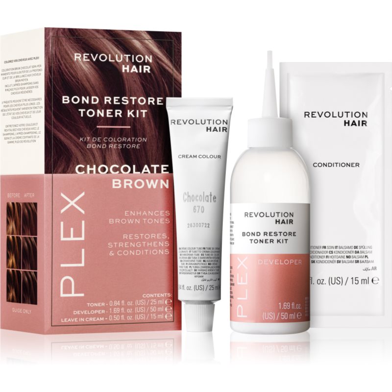 Revolution Haircare Plex Bond Restore Kit set pentru a evidentia culoarea parului culoare Chocolate Brown