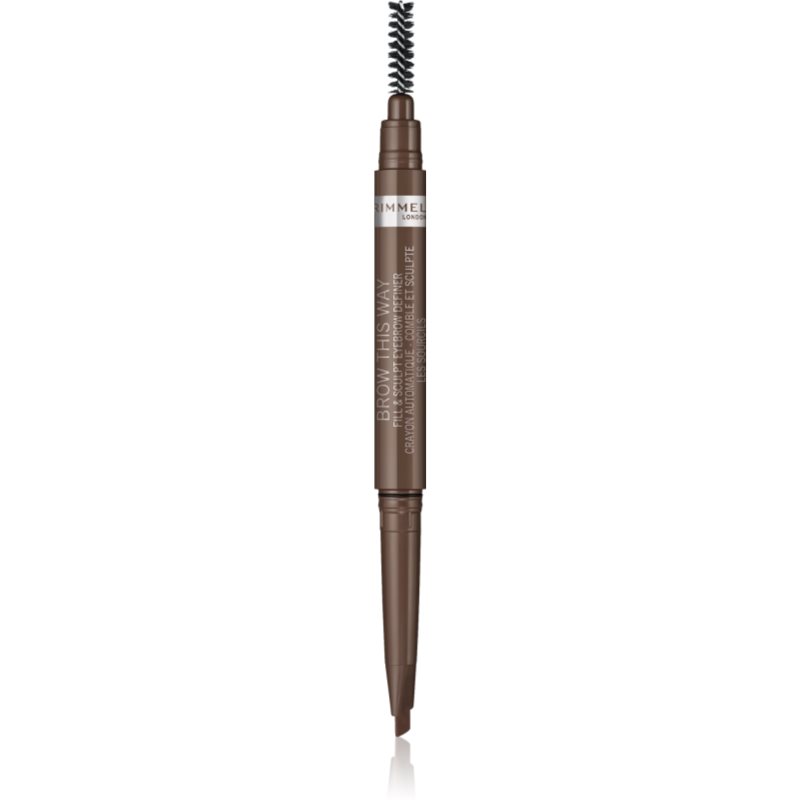 Rimmel Brow This Way creion pentru sprancene perie 2 in 1 culoare 002 Medium Brown 0,25 g