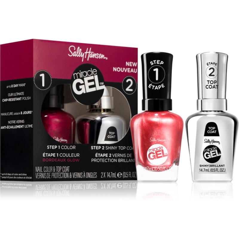 Sally Hansen Miracle Gel™ set de lacuri de unghii și top coat culoare 940 Bordeaux-Glow