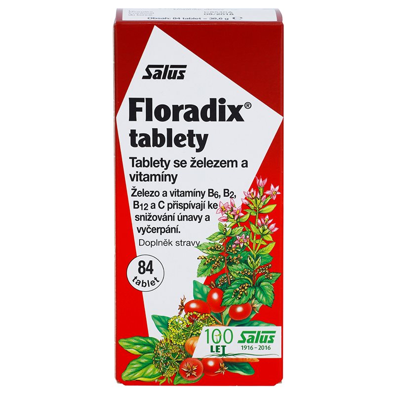 Salus Floradix Železo tablety pro podporu snížení míry únavy a vyčerpání (With Iron, Vitamins B6, B2, B12 and C) 84 tbl