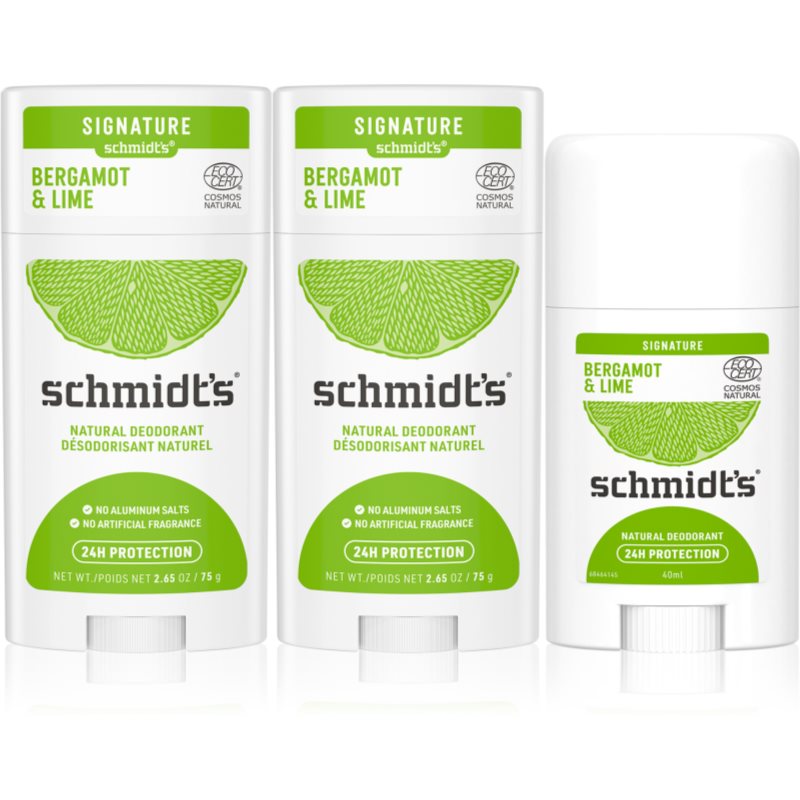 Schmidt\'s Bergamot + Lime deodorant stick 2x 75 g + 1x 40 g (ambalaj economic)