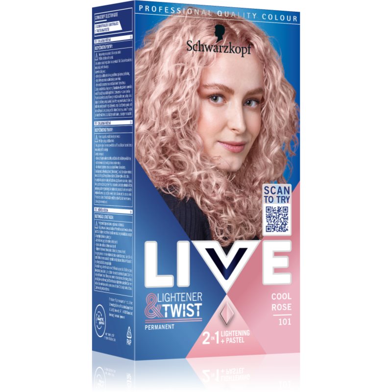 Schwarzkopf LIVE Lightener & Twist Culoare permanenta pentru par pentru decolorarea părului culoare 101 Cool Rose 1 buc