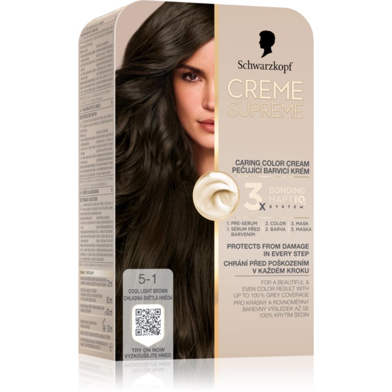 Schwarzkopf Creme Supreme Culoare permanenta pentru par cu subton rece culoare 5-1 Cool Light Brown 60 ml